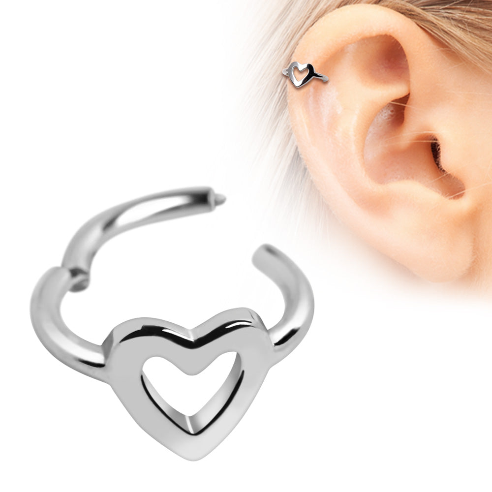 Heart Outline Hinged Segment Clicker Ring - 316L Stainless Steel