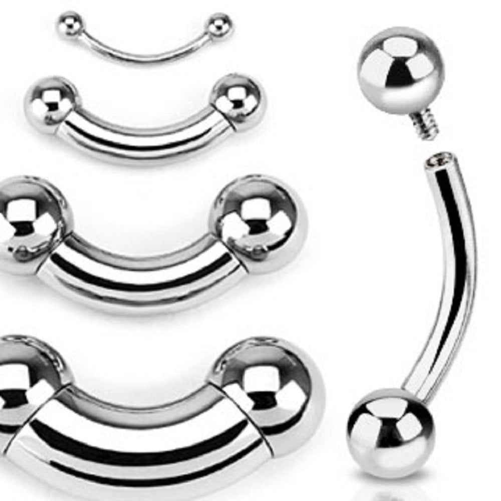 Single Side Internally Threaded Curved Barbells - 316L Stainless Steel - Pair