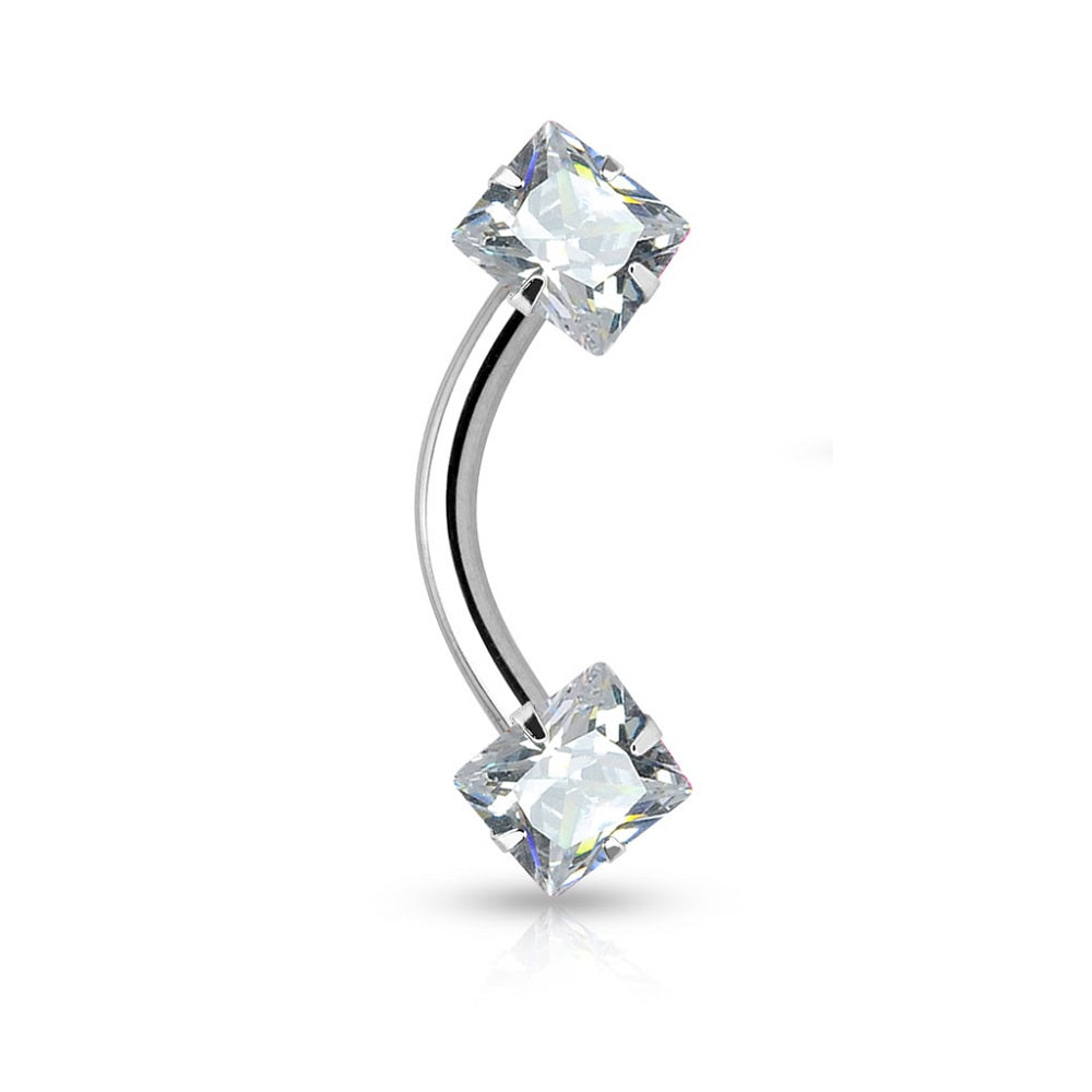 Prong-Set Clear CZ Gem Internally Threaded Curved Barbell - Stainless Steel