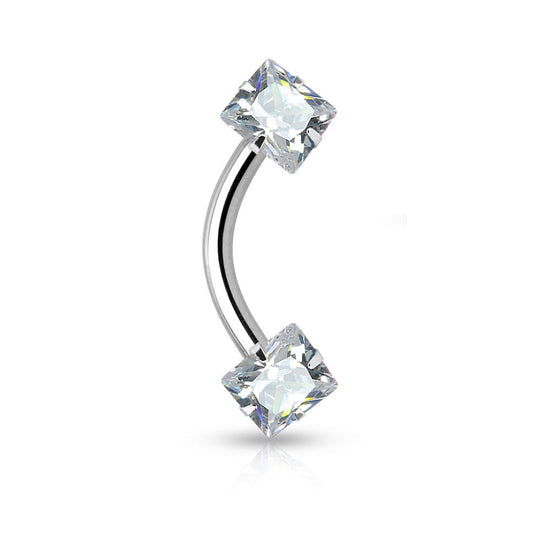 Prong-Set Clear CZ Gem Internally Threaded Curved Barbell - Stainless Steel