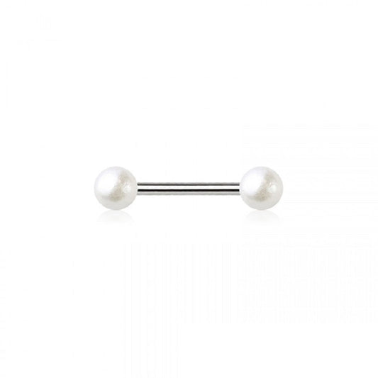 Faux Pearl Ball Ends Cartilage Barbell - 316L Stainless Steel
