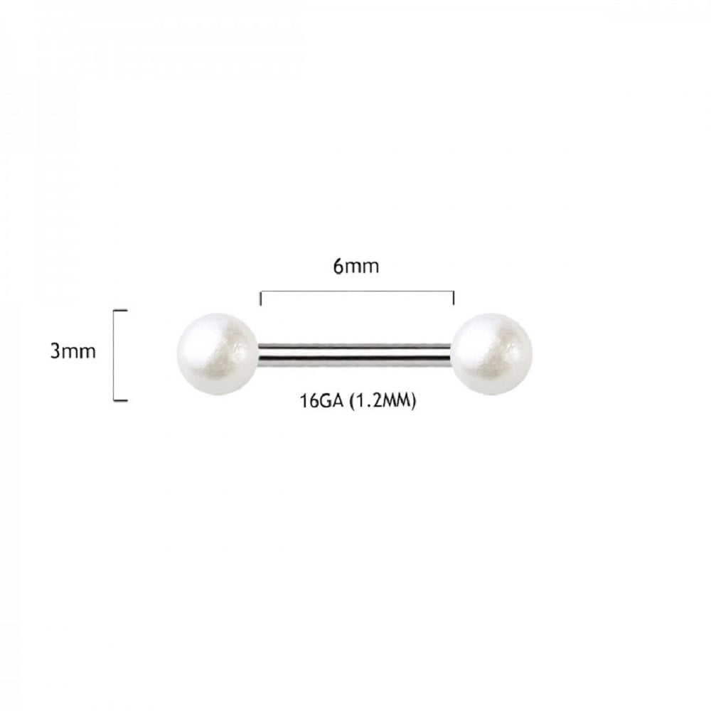 Faux Pearl Ball Ends Cartilage Barbell - 316L Stainless Steel
