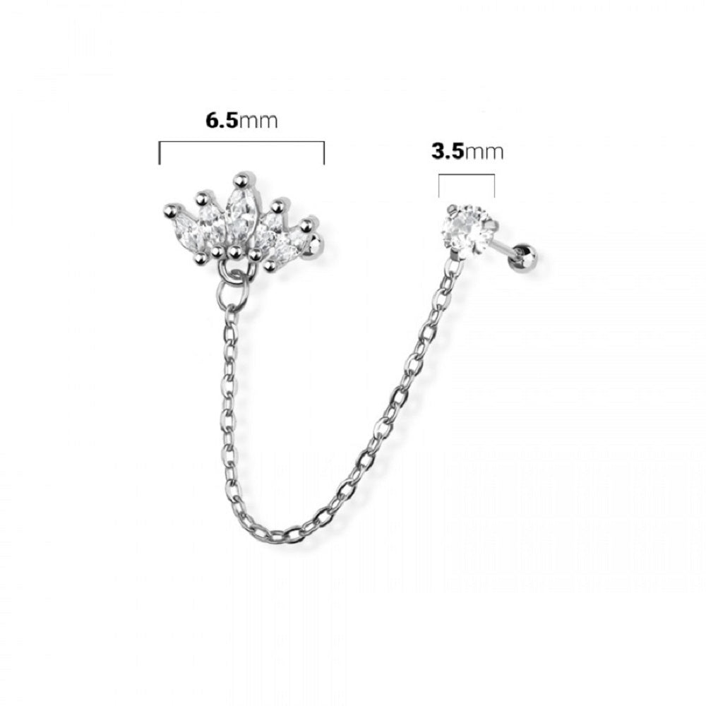 Marquise Fan and Round CZ Crystal Connecting Chain Linked Cartilage Barbells - 316L Stainless Steel