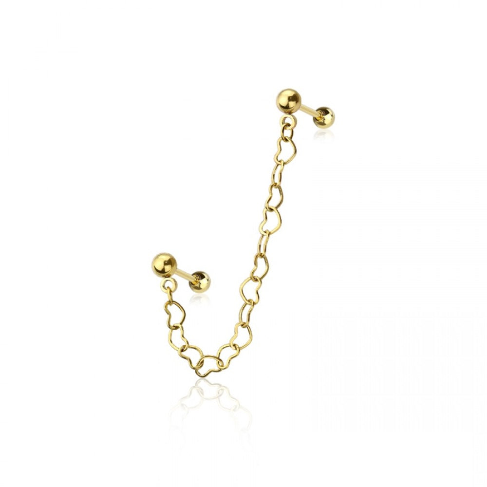 Heart Chain Linked Barbell Studs - 316L Stainless Steel
