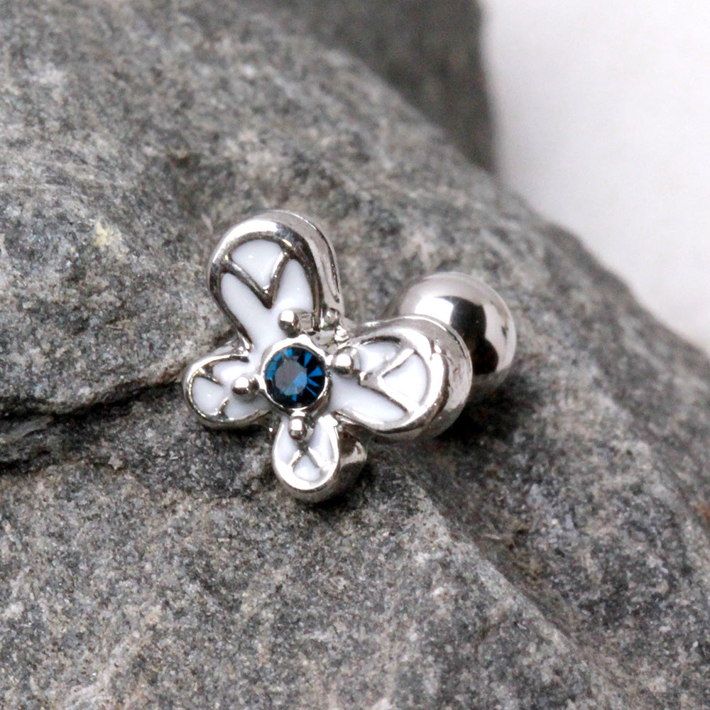 Blue Crystal Butterfly Cartilage Barbell - 316L Stainless Steel