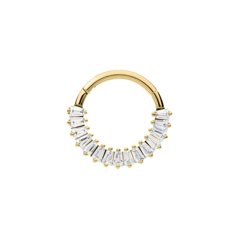 CZ Baguette Gem Cluster Front Facing Hinged Segment Clicker - 14kt Gold