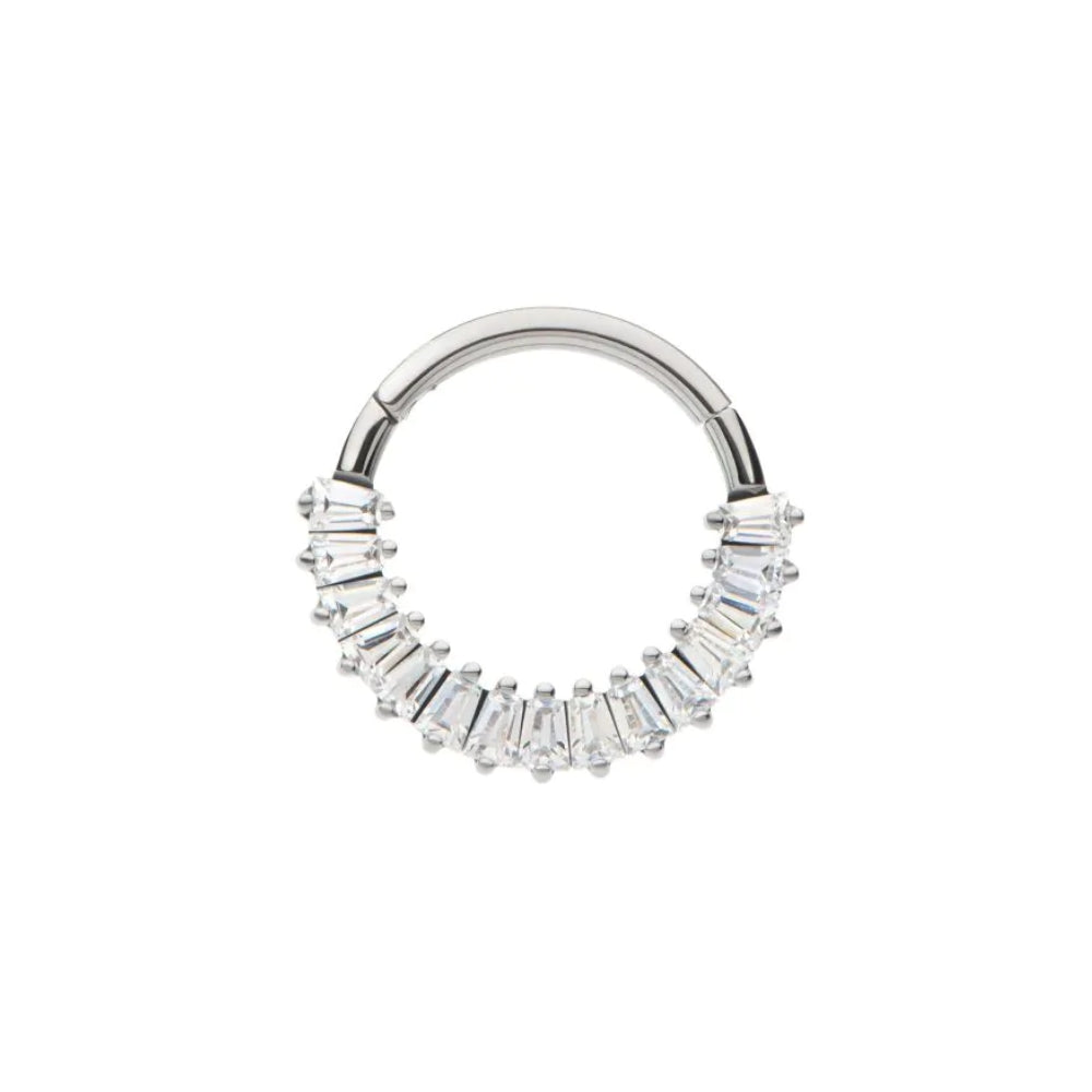 CZ Baguette Gem Cluster Front Facing Hinged Segment Clicker - 14kt White Gold