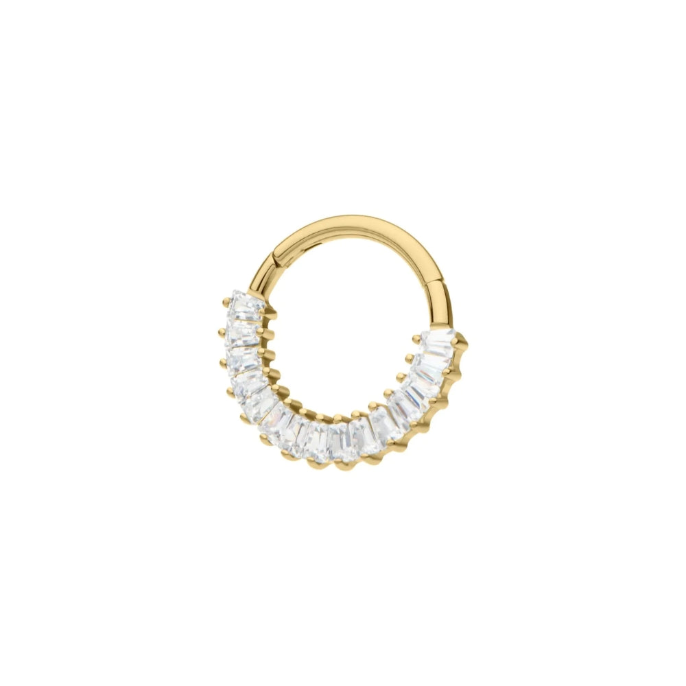 CZ Baguette Gem Cluster Front Facing Hinged Segment Clicker - 14kt Gold