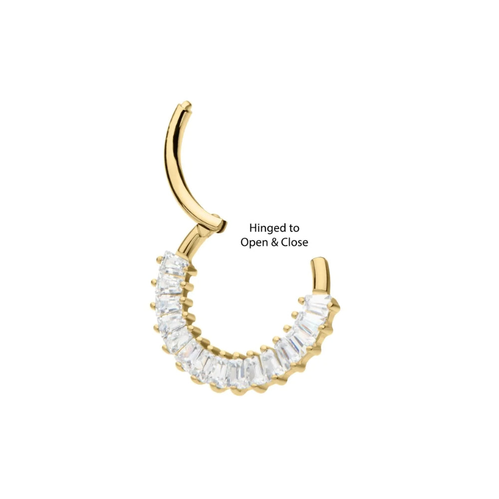 CZ Baguette Gem Cluster Front Facing Hinged Segment Clicker - 14kt Gold