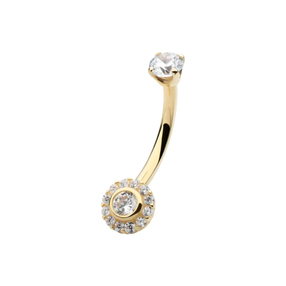 CZ Flower Shape Internally Threaded Belly Button Ring - 14Kt Gold