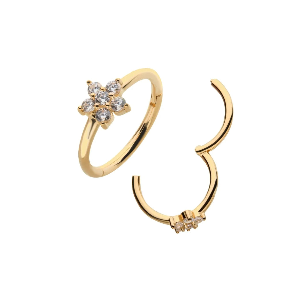 CZ Flower Side Facing Hinged Segment - 14kt Gold