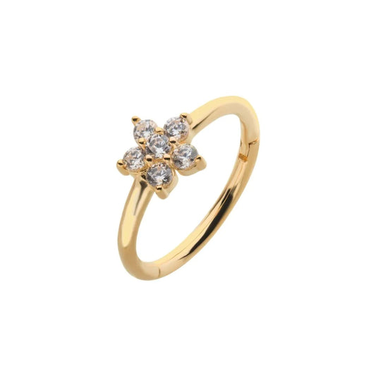 CZ Flower Side Facing Hinged Segment - 14kt Gold