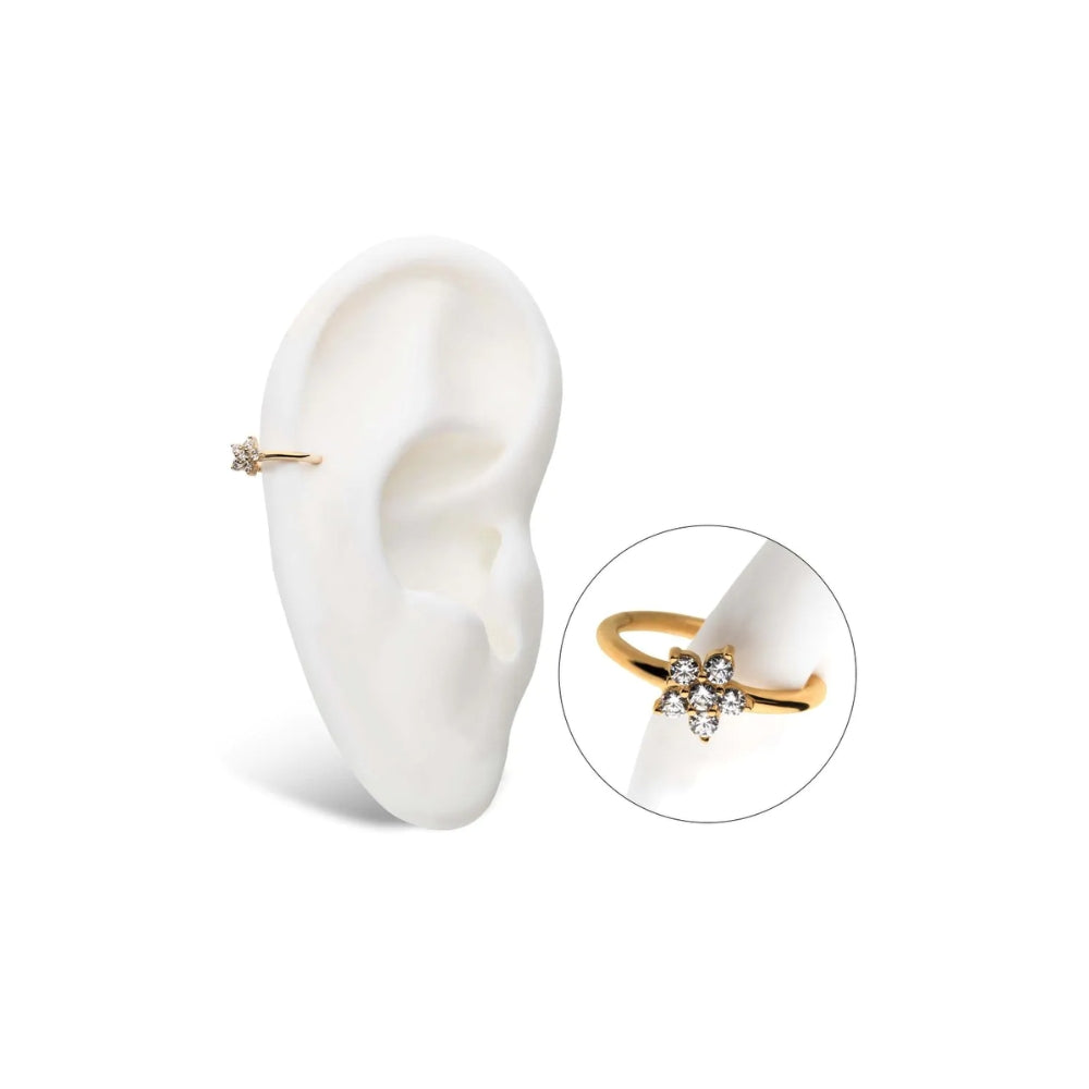 CZ Flower Side Facing Hinged Segment - 14kt Gold