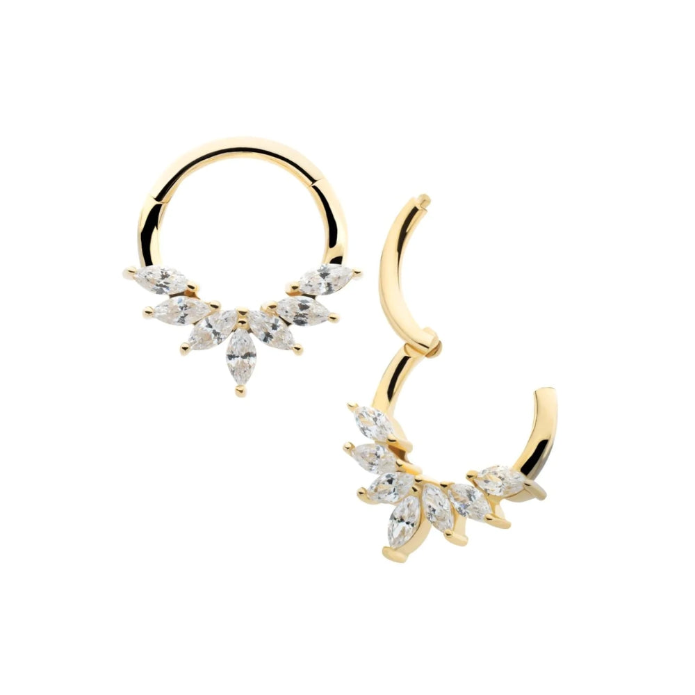 CZ Wreath Cluster Hinged Segment Clicker - 14kt Gold