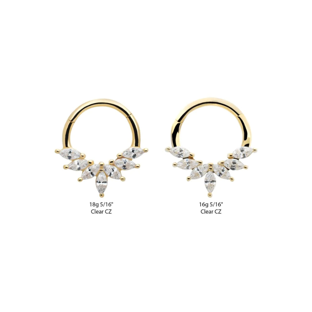 CZ Wreath Cluster Hinged Segment Clicker - 14kt Gold