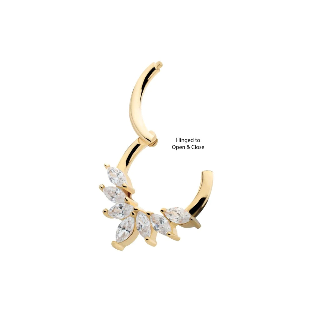 CZ Wreath Cluster Hinged Segment Clicker - 14kt Gold