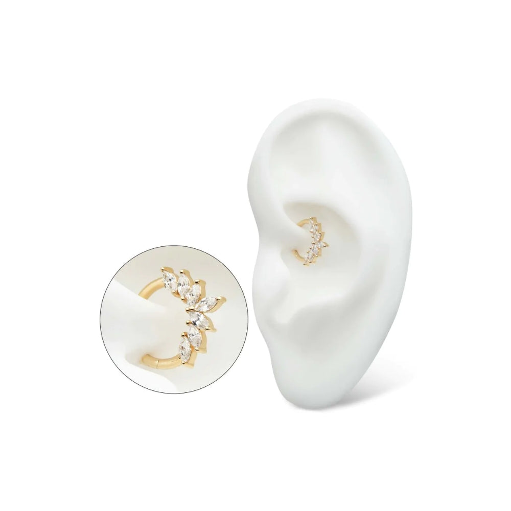 CZ Wreath Cluster Hinged Segment Clicker - 14kt Gold