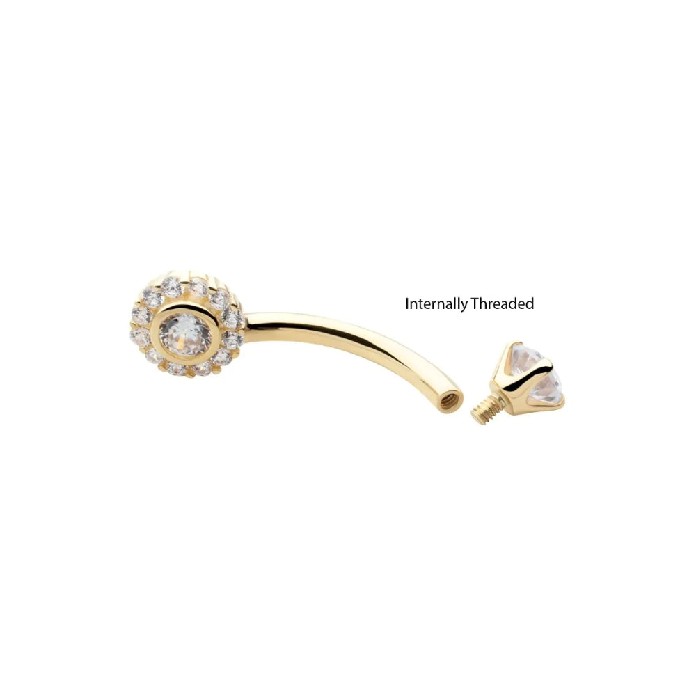 CZ Flower Shape Internally Threaded Belly Button Ring - 14Kt Gold