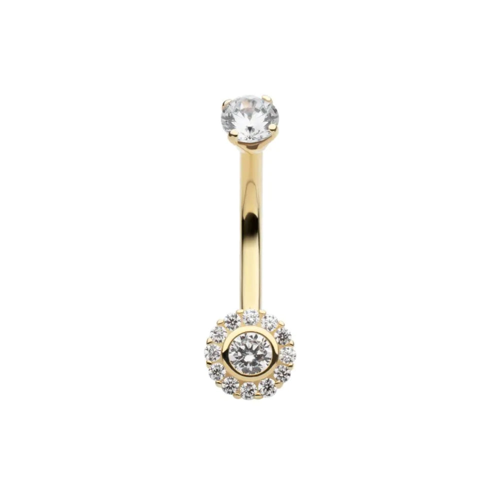 CZ Flower Shape Internally Threaded Belly Button Ring - 14Kt Gold