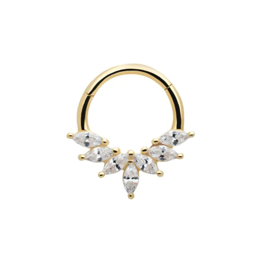 CZ Wreath Cluster Hinged Segment Clicker - 14kt Gold