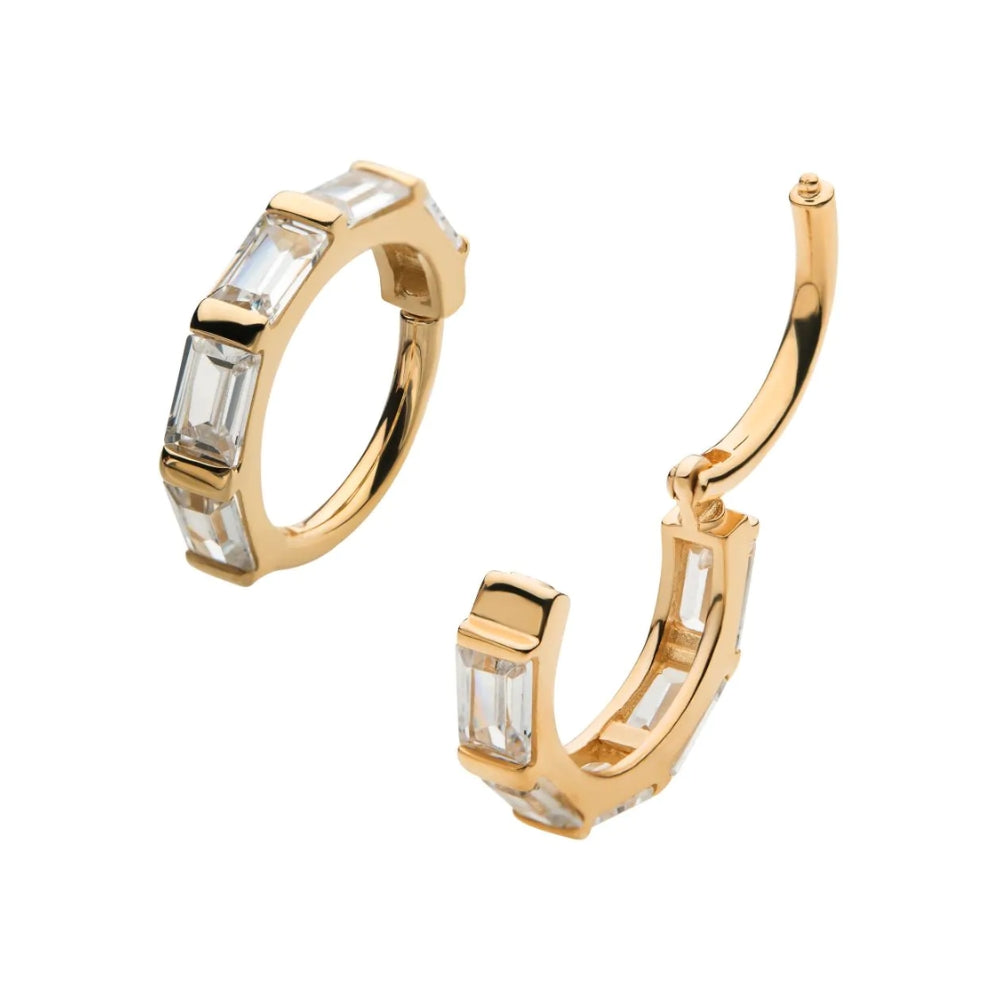 Clear CZ Baguette Side Facing Hinged Segment - 14kt Gold