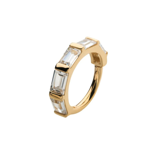 Clear CZ Baguette Side Facing Hinged Segment - 14kt Gold