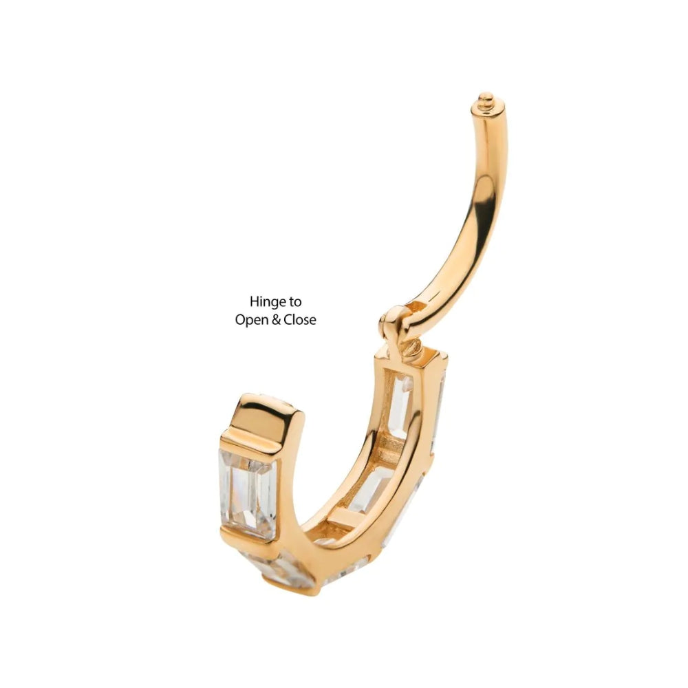 Clear CZ Baguette Side Facing Hinged Segment - 14kt Gold