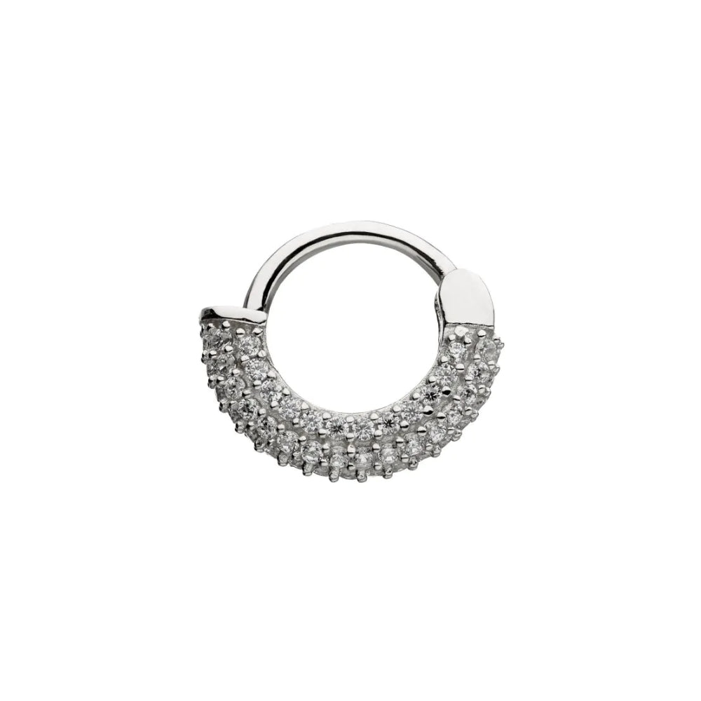 Clear CZ Gem Front Facing Hinged Segment Clicker - 14kt White Gold
