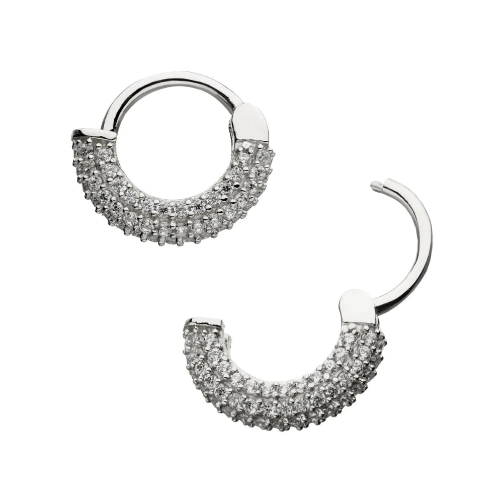 Clear CZ Gem Front Facing Hinged Segment Clicker - 14kt White Gold