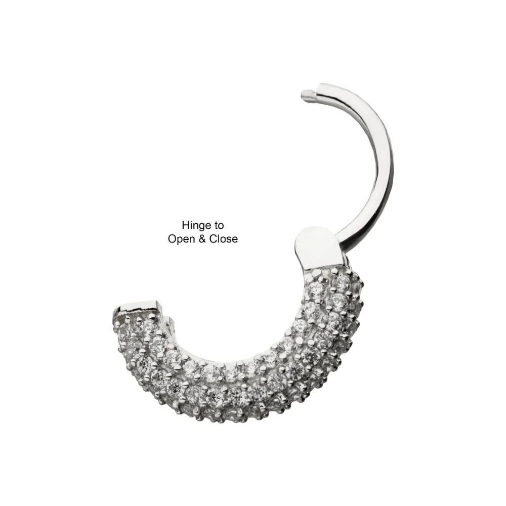 Clear CZ Gem Front Facing Hinged Segment Clicker - 14kt White Gold