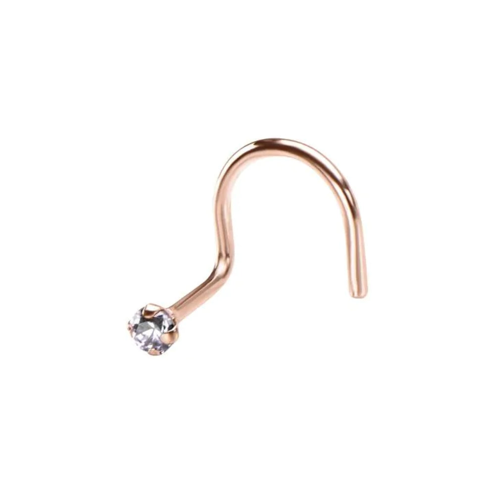 Clear CZ Gem Top Nose Screw - 14kt Rose Gold