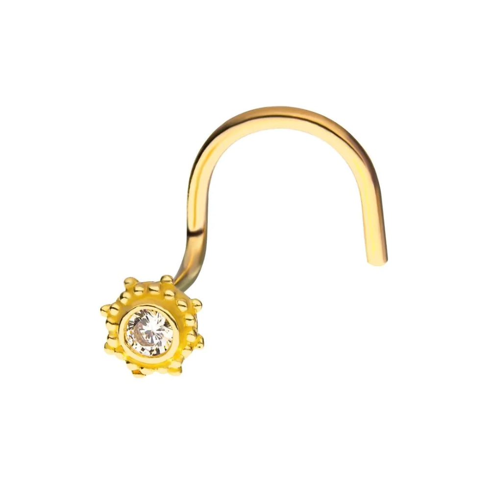 Gold Sun Clear CZ Nose Screw - 14kt Gold