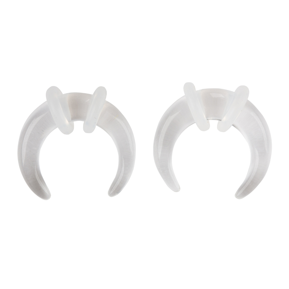 Clear Glass Pincher Taper Plugs with O Rings - Pair