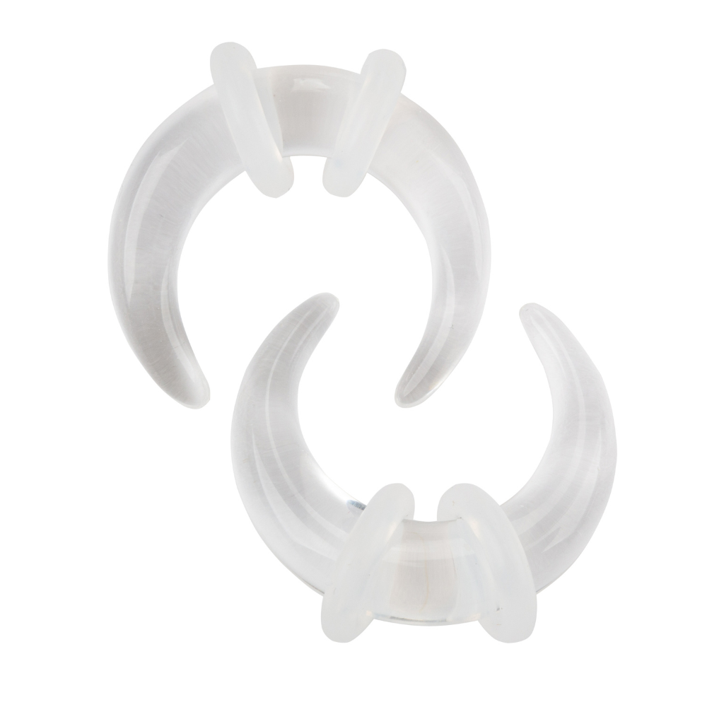 Clear Glass Pincher Taper Plugs with O Rings - Pair