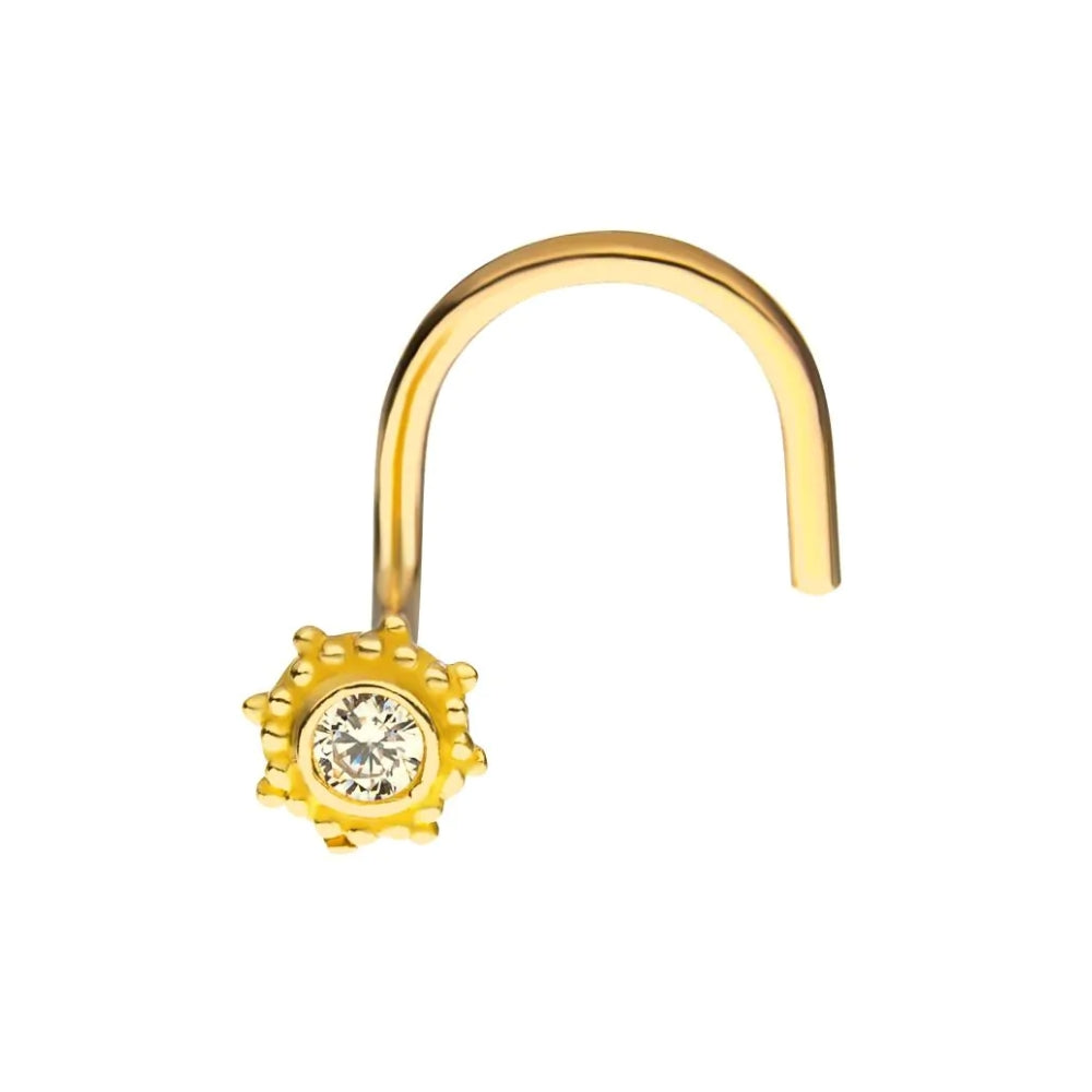 Gold Sun Clear CZ Nose Screw - 14kt Gold