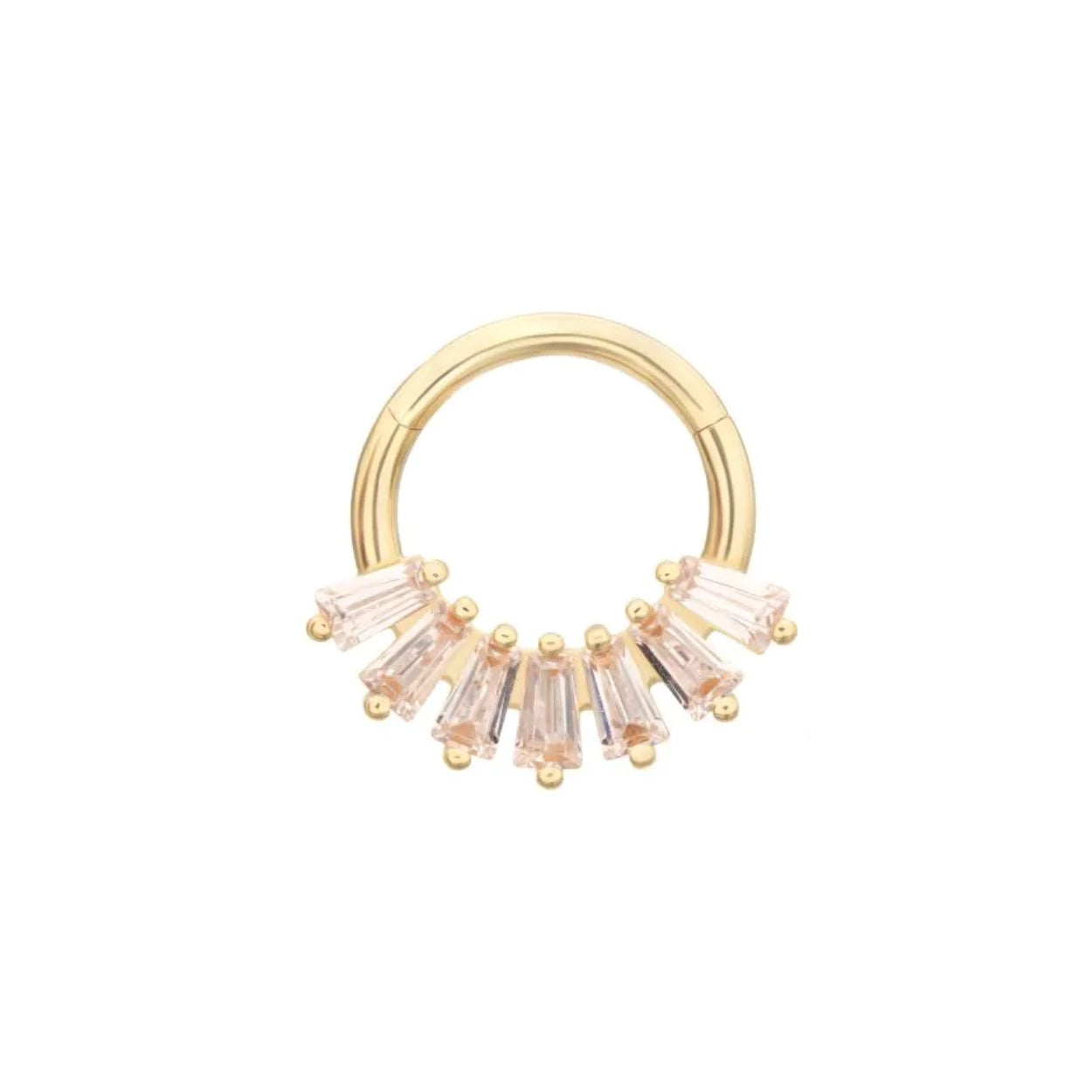 Cluster Baguette CZ Front Facing Hinged Segment Clicker - 14kt Gold