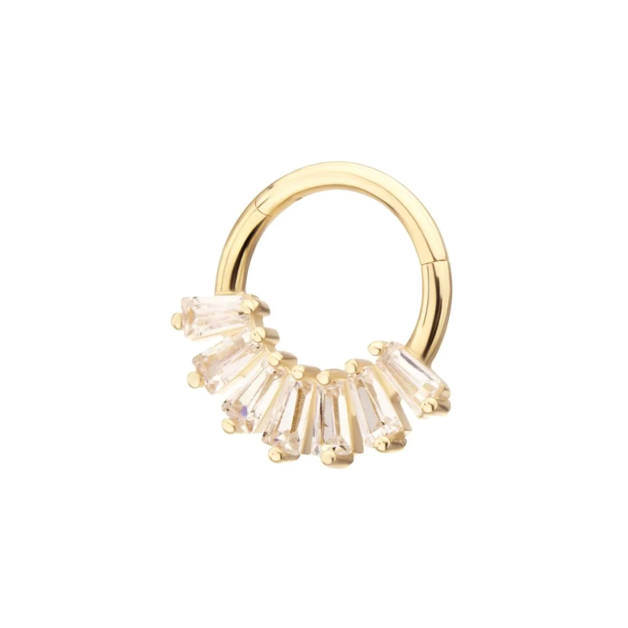 Cluster Baguette CZ Front Facing Hinged Segment Clicker - 14kt Gold