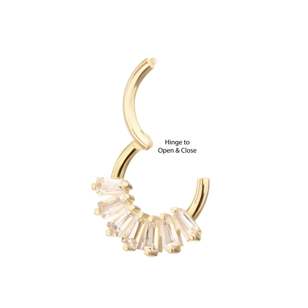 Cluster Baguette CZ Front Facing Hinged Segment Clicker - 14kt Gold