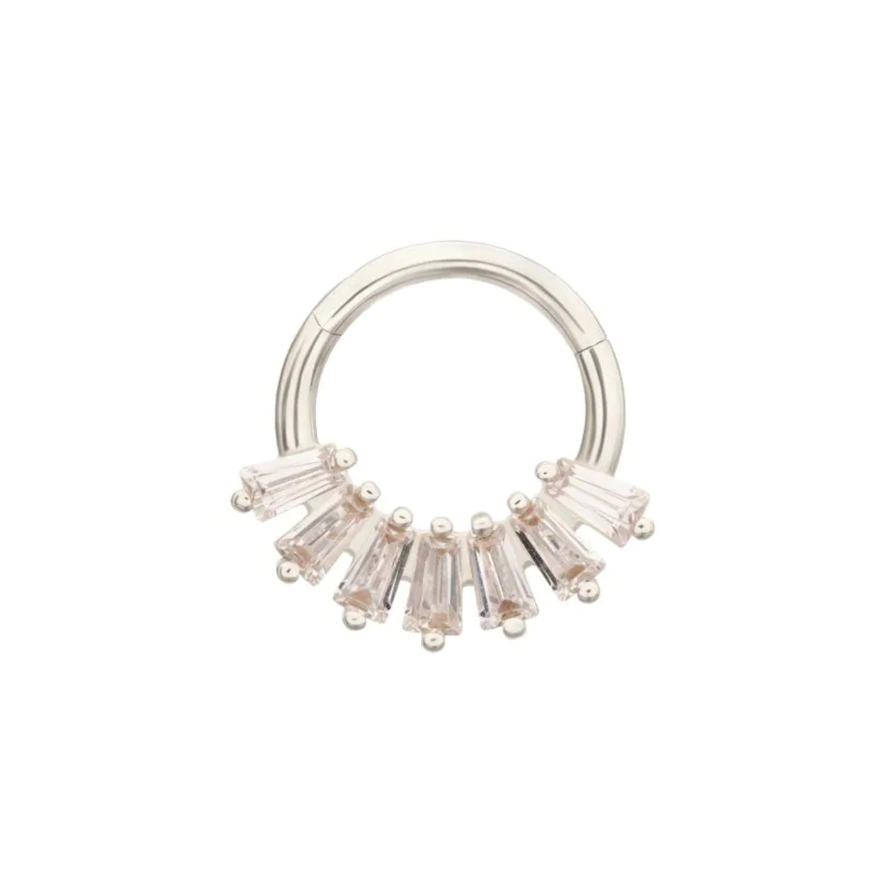 Cluster Baguette CZ Front Facing Hinged Segment Clicker - 14kt White Gold