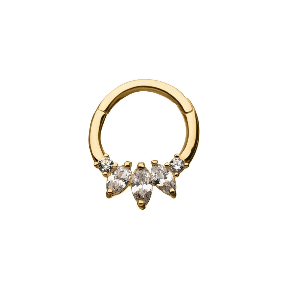 Cluster Marquise CZ Front Facing Hinged Segment Clicker - 14kt Gold