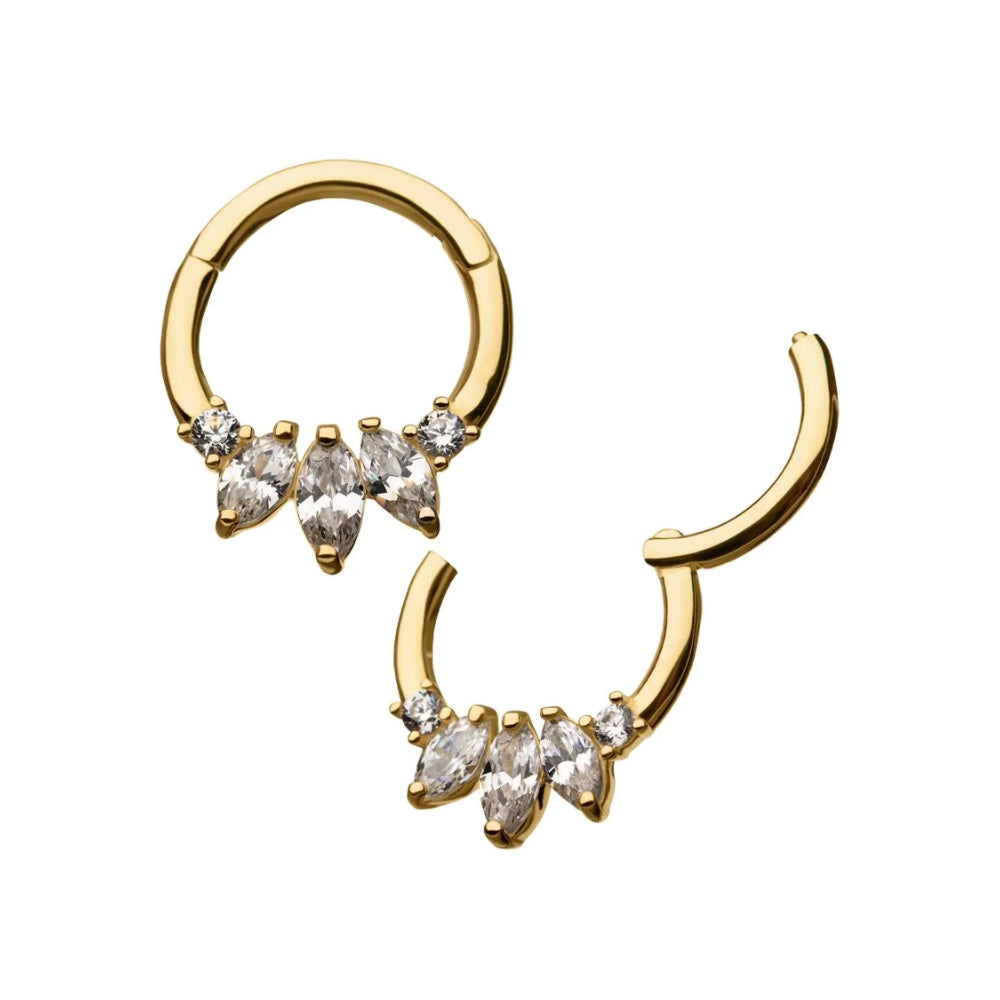 Cluster Marquise CZ Front Facing Hinged Segment Clicker - 14kt Gold