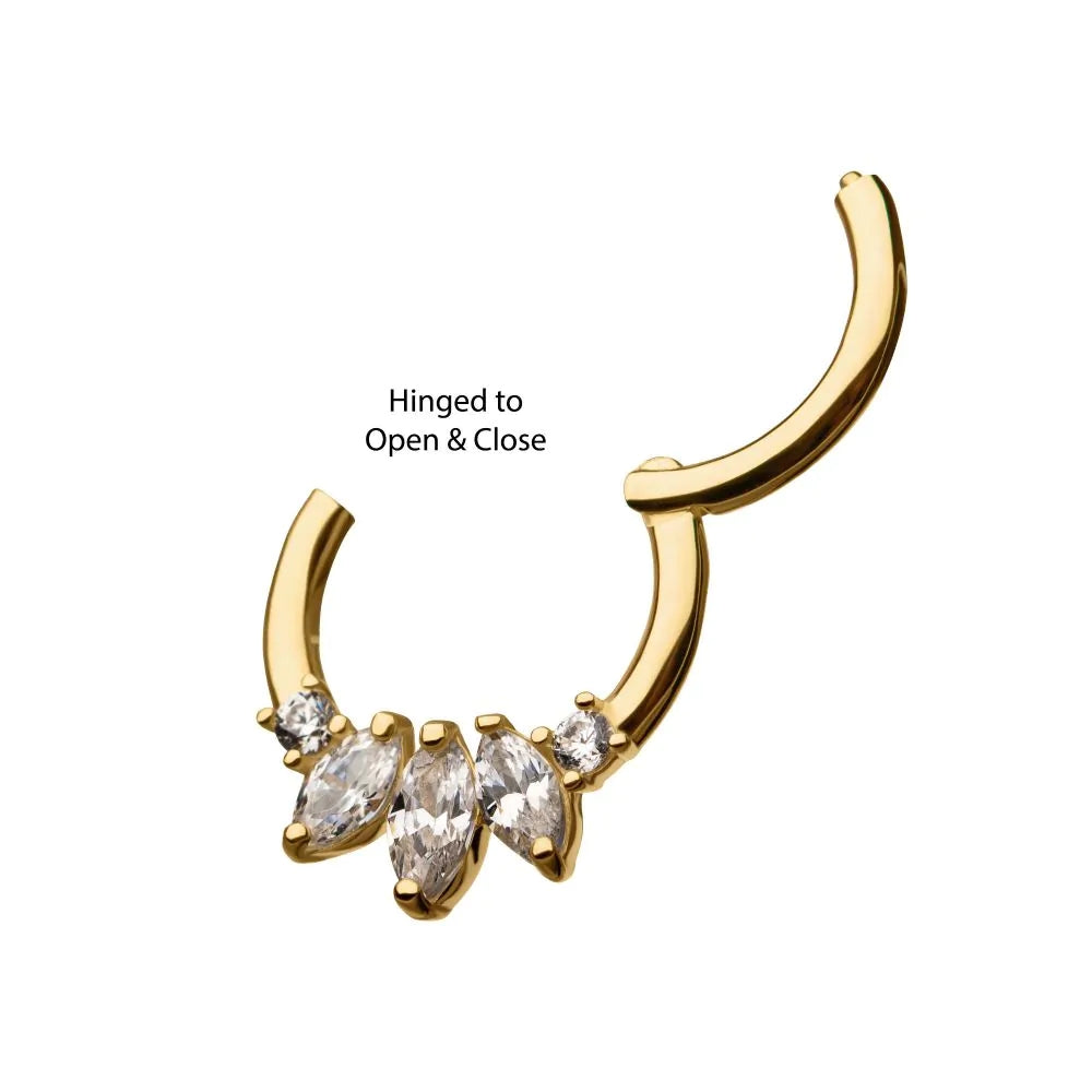 Cluster Marquise CZ Front Facing Hinged Segment Clicker - 14kt Gold