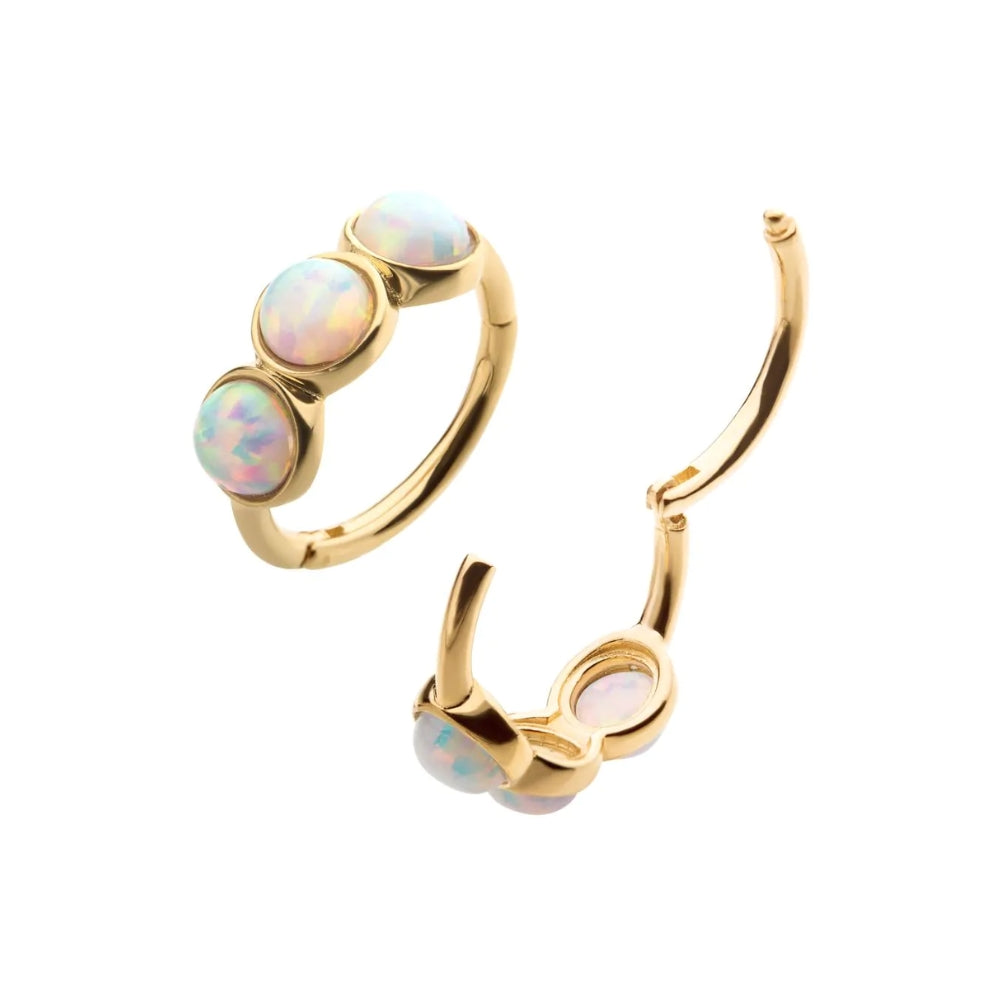 Clustered White Opal Side Facing Hinged Segment Clicker - 14kt Gold