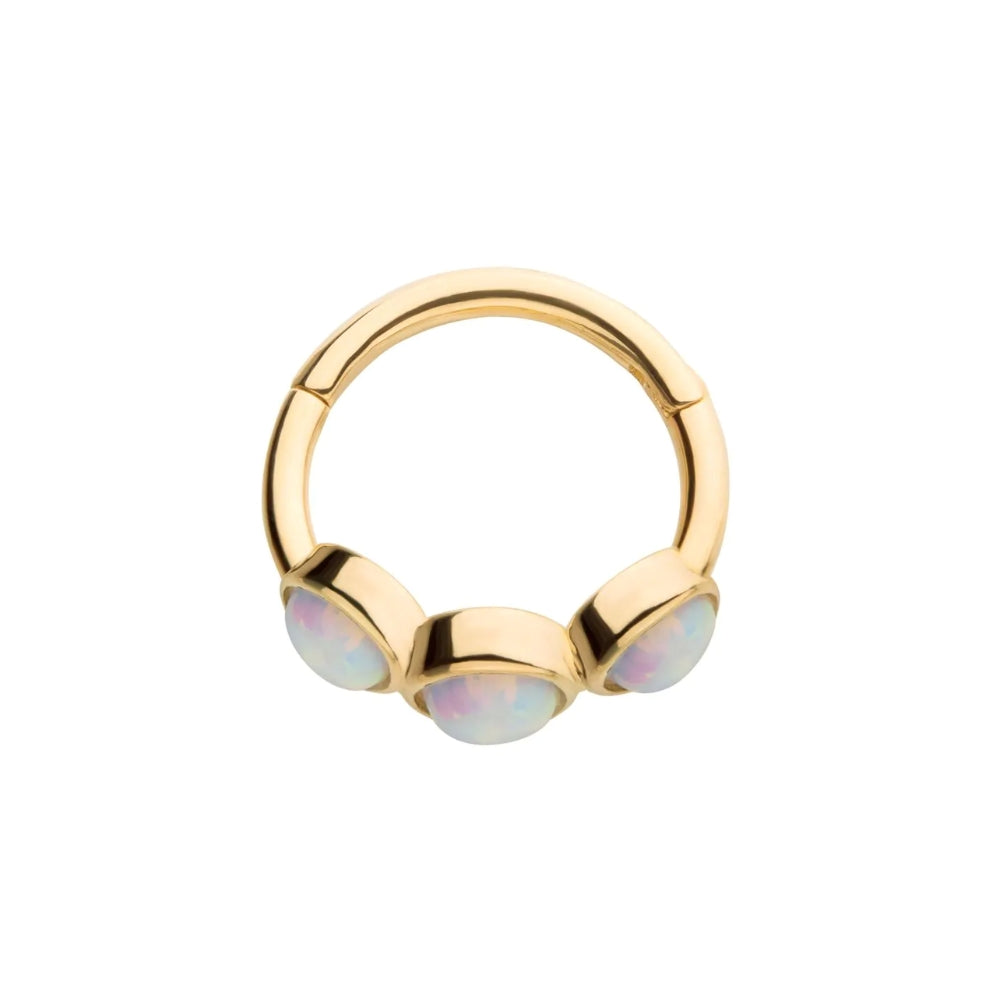Clustered White Opal Side Facing Hinged Segment Clicker - 14kt Gold
