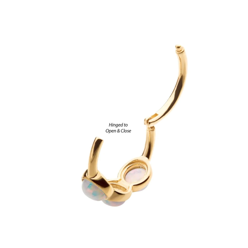 Clustered White Opal Side Facing Hinged Segment Clicker - 14kt Gold