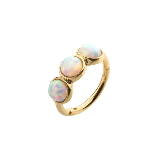 Clustered White Opal Side Facing Hinged Segment Clicker - 14kt Gold