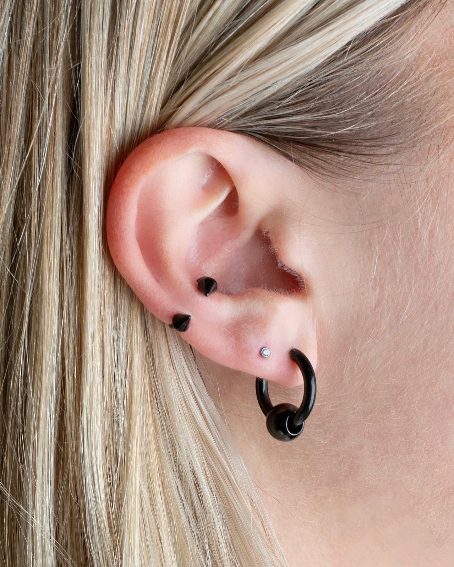 Faux Captive Bead Hinged Hoop Earrings - 316L Stainless Steel - Pair
