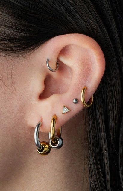 Set of 2 Pairs of Faux Captive Bead Hinged Hoop Earrings - 316L Stainless Steel