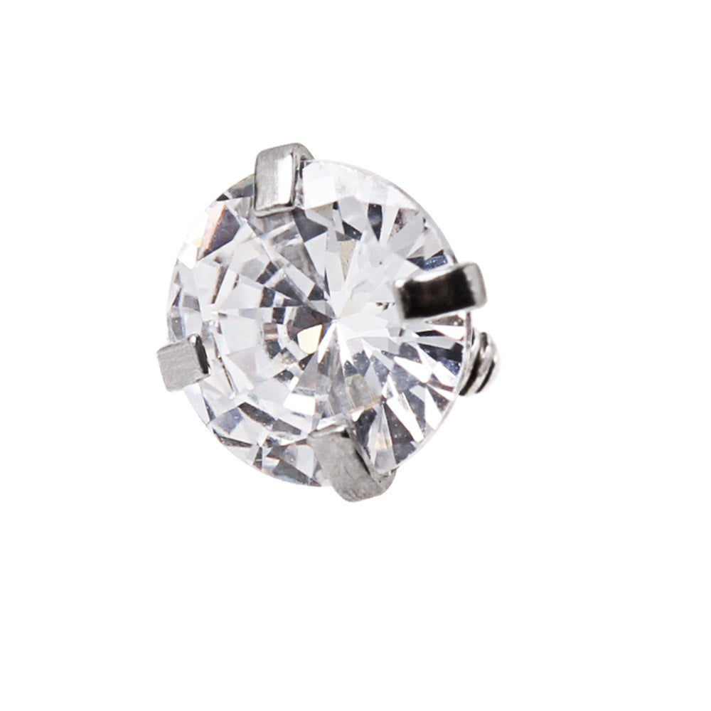 Clear 5mm CZ Crystal Gem Internally Threaded Dermal Top - 316L Stainless Steel