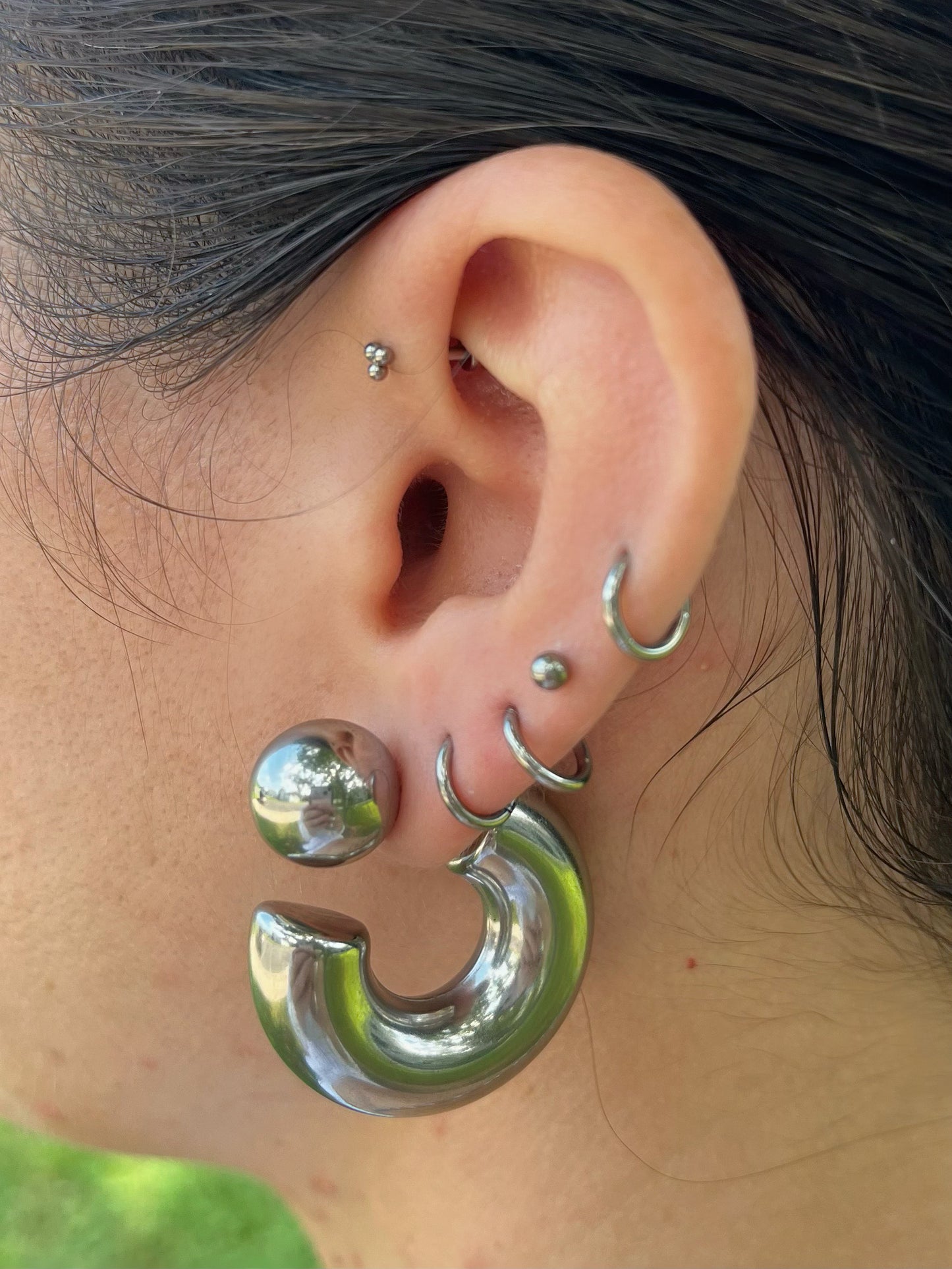 C-Shaped Ball End Hoop Earrings - Pair - Stainless Steel